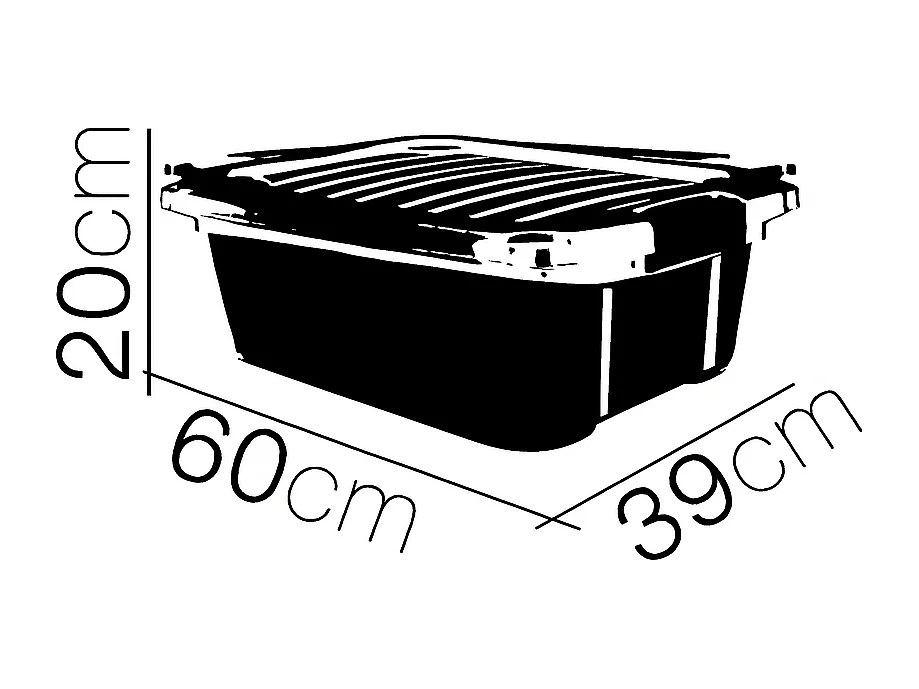 Lot de 4 boîtes de rangement en plastique noir/orange avec couvercle à clipser 30 L - Longueur 60 x Profondeur 39 x Hauteur 20 cm