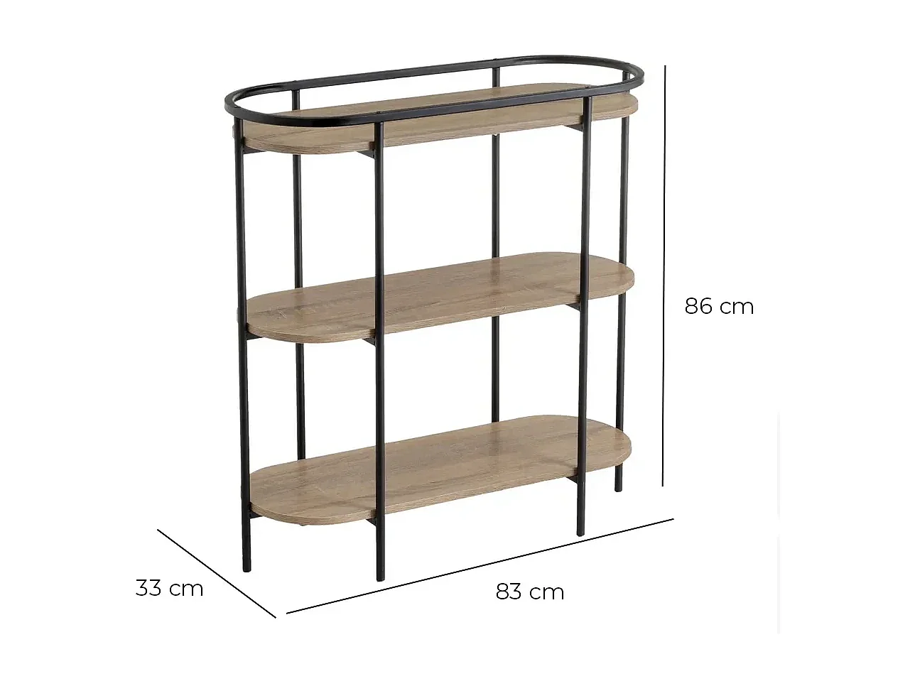 Console étagère meuble d'entrée en bois et métal noir - Longueur 83 x Largeur 33 x Hauteur 86 cm