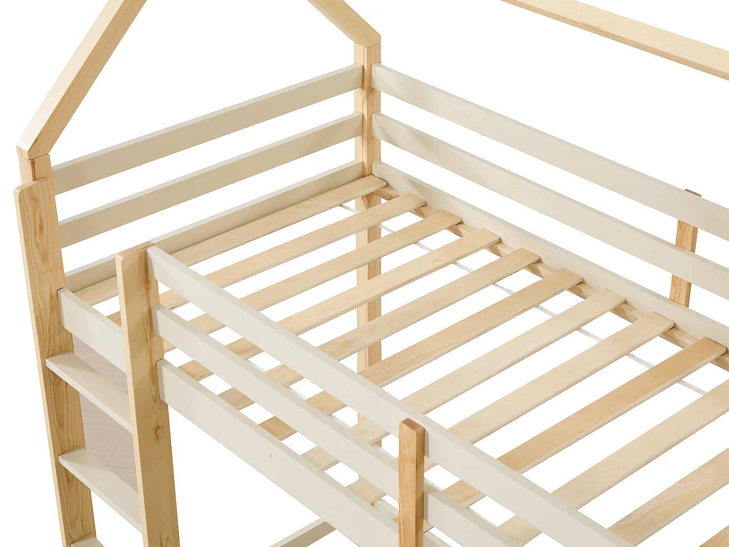 Lit mezzanine cabane 90 x 190 cm - Pin massif – Beige et naturel + Matelas - TARZIA