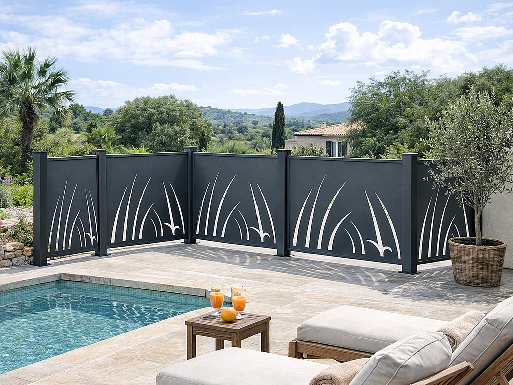 Clôture à poser en aluminium à motif végétal en découpe laser - Kit de départ - H114 x L118 cm - Anthracite - BRAMENO