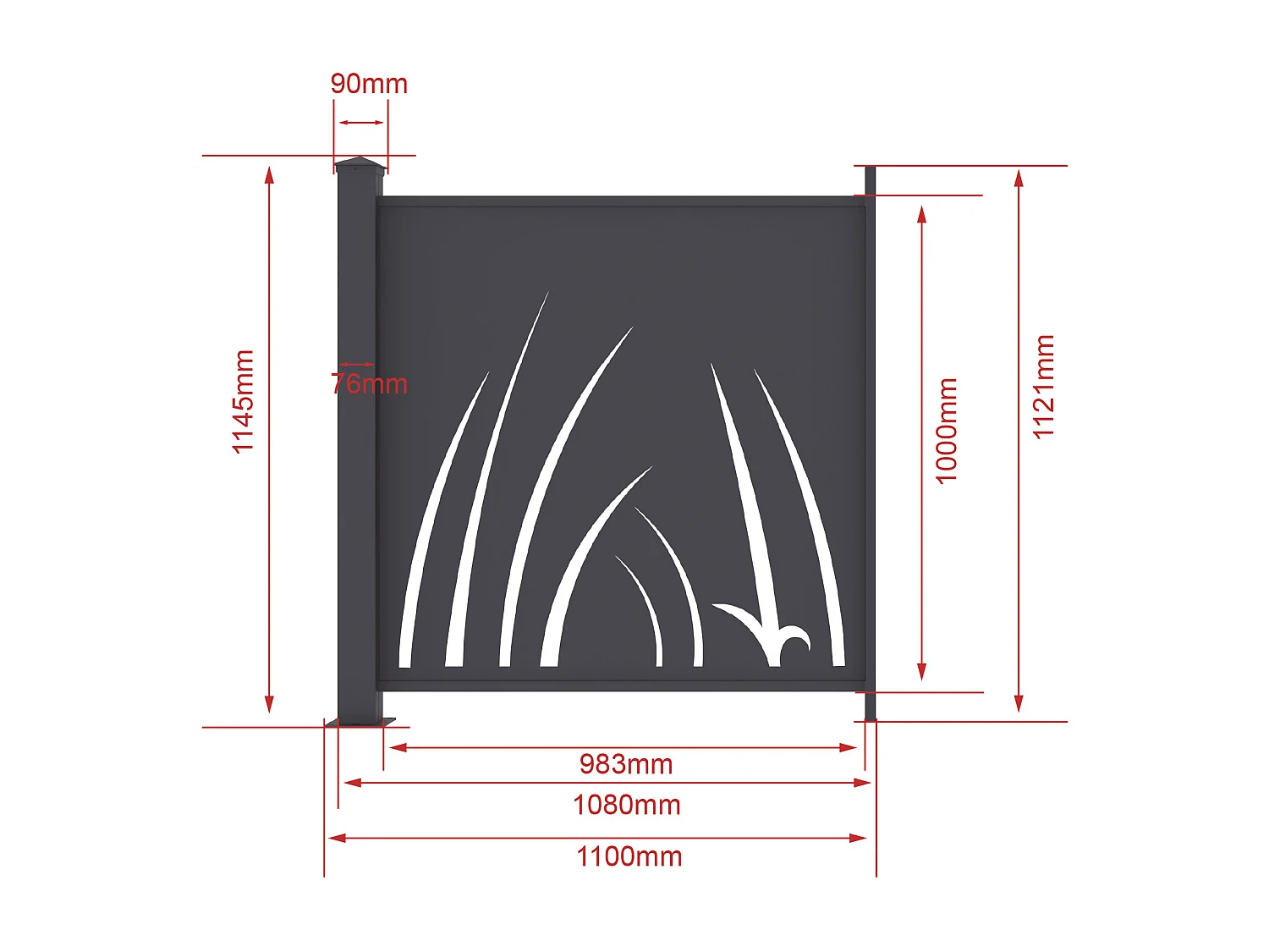 Ogrodzenie aluminiowe  z motywem roślinnym  wycinanym laserowo – zestaw rozszerzający – wys. 114 x szer. 110 cm – antracyt – BRAMENO