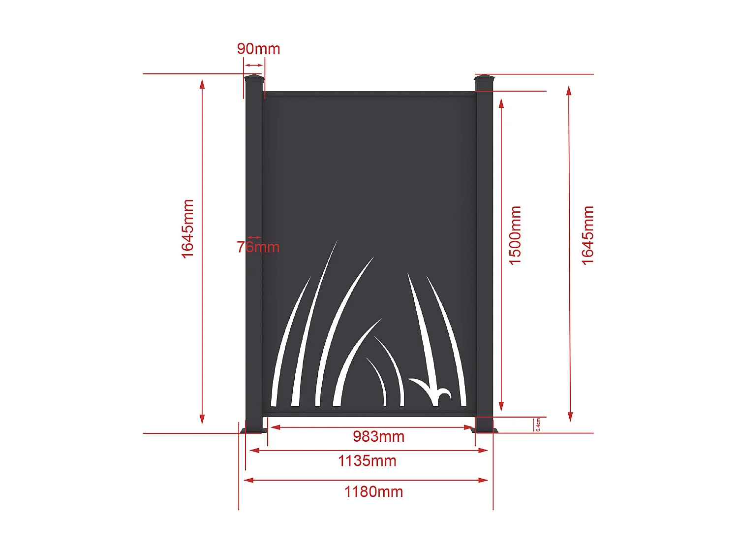 Ogrodzenie aluminiowe  z motywem roślinnym wycinanym laserowo – zestaw startowy – wys. 164 x szer. 118 cm – antracyt – BRAMENO