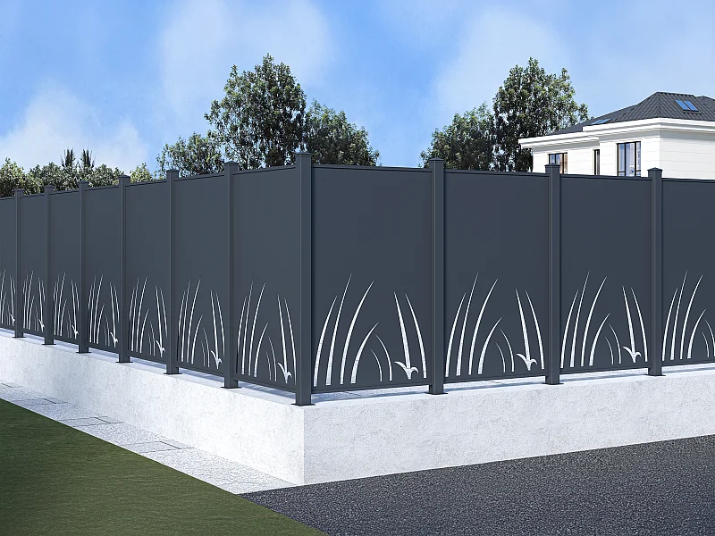 Ogrodzenie aluminiowe  z motywem roślinnym wycinanym laserowo – zestaw startowy – wys. 164 x szer. 118 cm – antracyt – BRAMENO