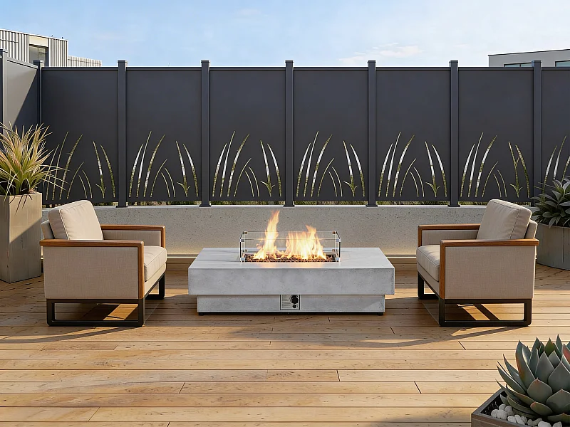 Aufsetzbare Aluminiumzaun mit Laser-cut Pflanzenmotiv - Starter-Kit - H164 x L118 cm - Anthrazit - BRAMENO