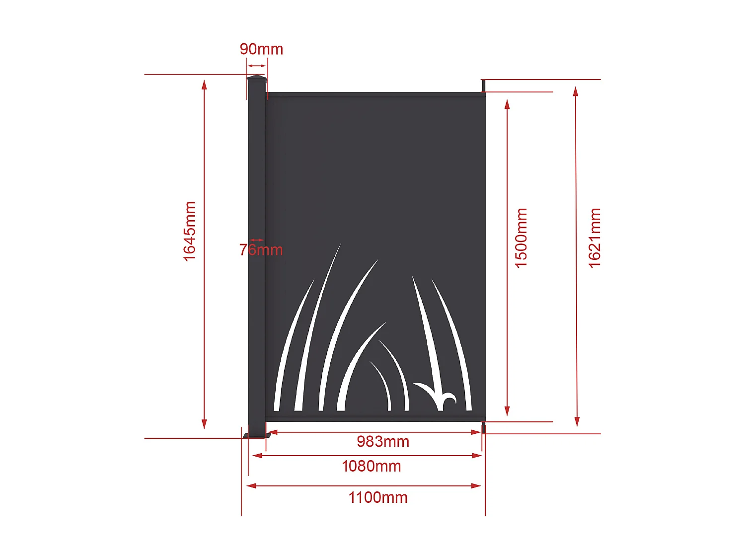 Aluminium schutting met uitgesneden plantenmotief - Uitbreidingskit - H164 x B110 cm - Antraciet - BRAMENO