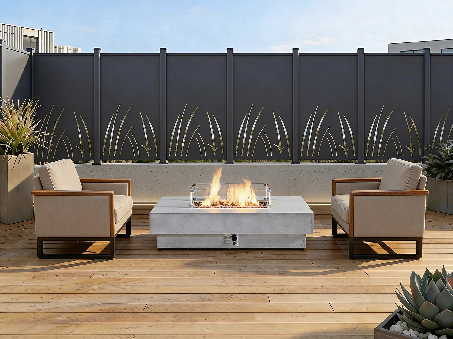 Aluminiumshegn med laser-udskåret plantemønster - Udvidelsessæt - H164 x B110 cm - Antracitgrå - BRAMENO