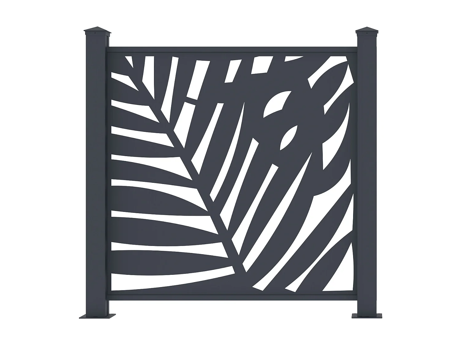 Aluminium schutting met uitgesneden tropisch motief - Starterset - H114 x B118 cm - Antraciet - TOGIRO