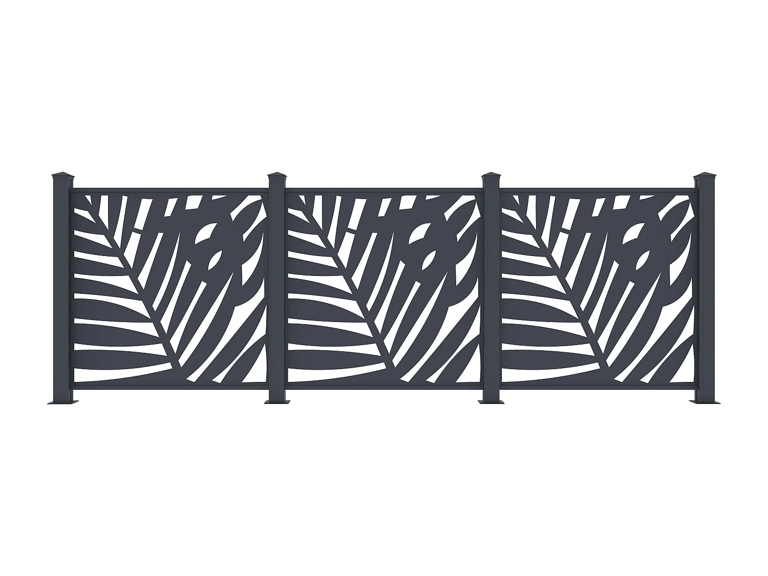 Aluminium schutting met uitgesneden tropisch motief - Starterset - H114 x B118 cm - Antraciet - TOGIRO