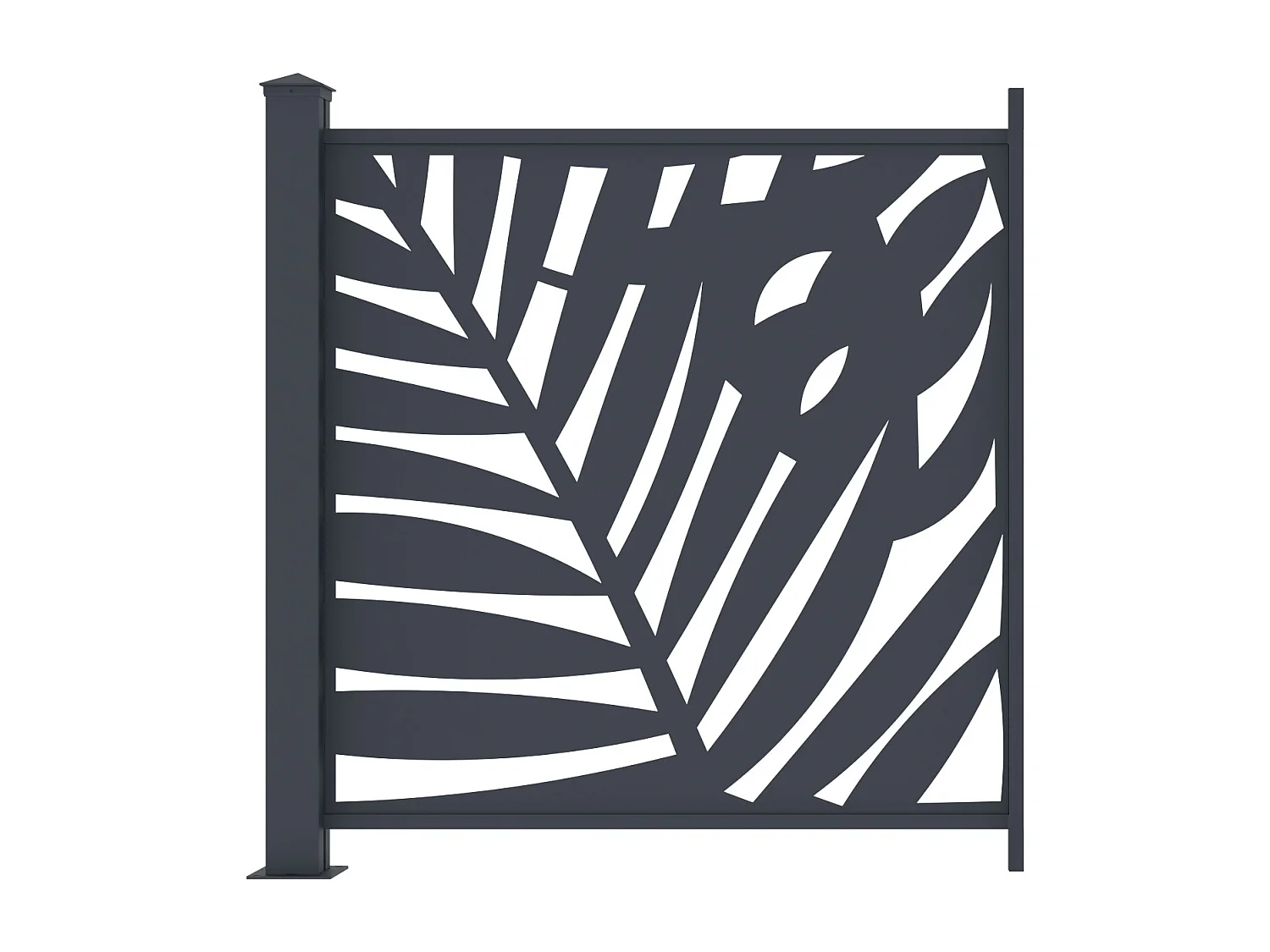 Ogrodzenie aluminiowe do postawienia z motywem tropikalnym wyciętym laserowo – zestaw rozszerzający – wys. 114 x szer. 110 cm – antracyt – TOGIRO