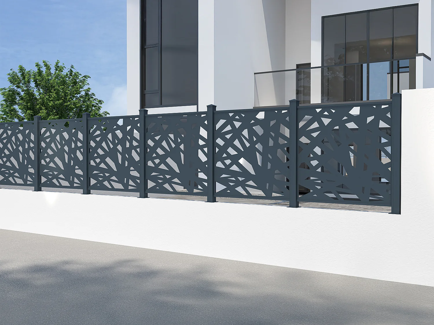 Clôture à poser en aluminium à motif géométrique en découpe laser - Kit de départ - H114 x L118 cm - Anthracite - NATAFO