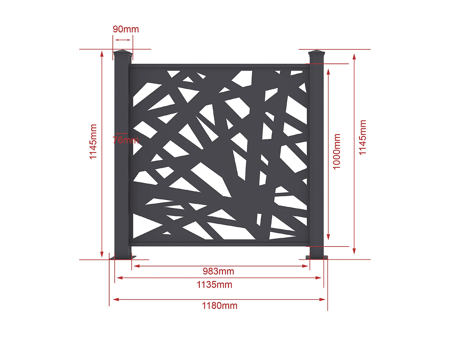 Clôture à poser en aluminium à motif géométrique en découpe laser - Kit de départ - H114 x L118 cm - Anthracite - NATAFO