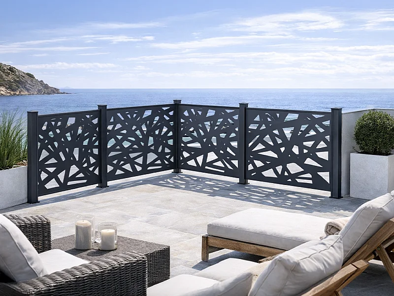 Ogrodzenie panelowe aluminiowe z geometrycznym wzorem laserowo wycinanym - Zestaw rozszerzający - W114 x S110 cm - Antracyt - NATAFO