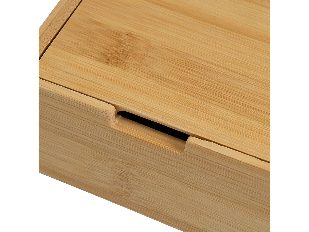 Organisateur de produits cosmétiques en bambou avec miroir - Longueur 25 x largeur 13 x Hauteur 8 cm