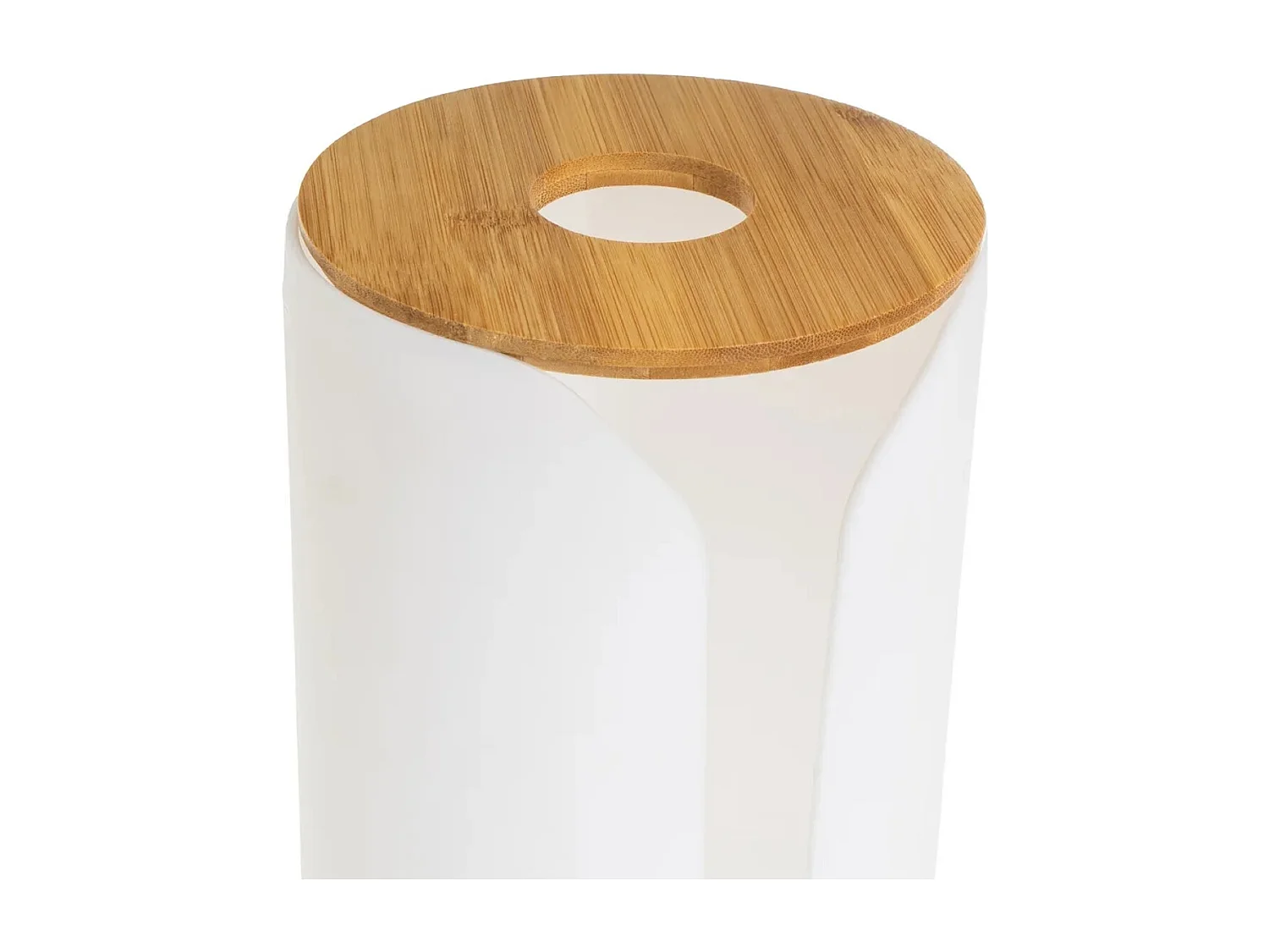 Porte-rouleau . porte papier en Polypropylène blanc et Bambou - Longueur 14 x Largeur 14 x Hauteur 32 cm