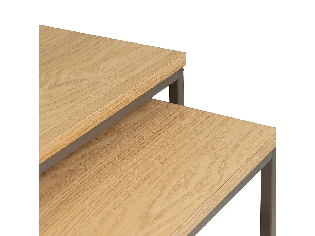 Lot de 2 Table d'appoint carré  avec structure en métal noir,coloris bois naturel -Longueur 50 x Largeur 50 x Hauteur 50 cm