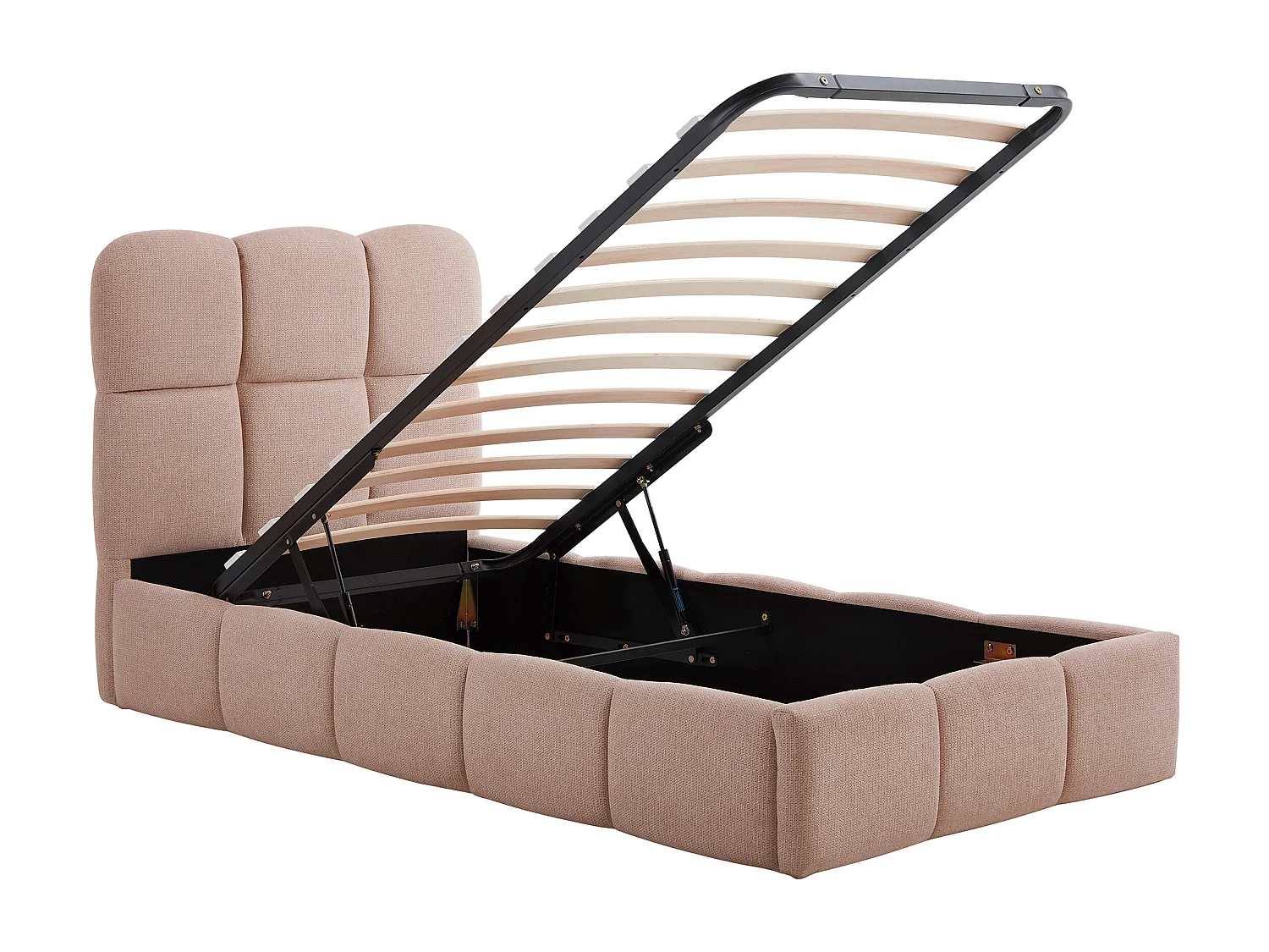 Lit coffre 90 x 190 cm – Tissu texturé – Rose + Matelas – DILUDO