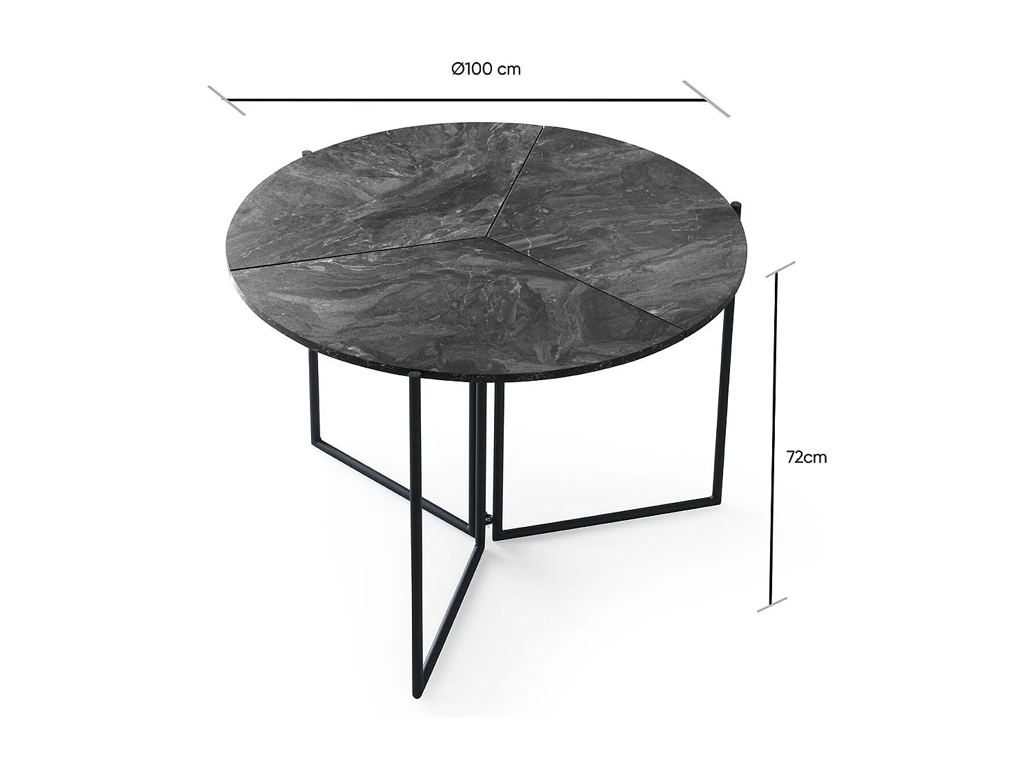 Table ronde pliable gain de place Origami Ø100cm Effet marbre noir et Métal Noir
