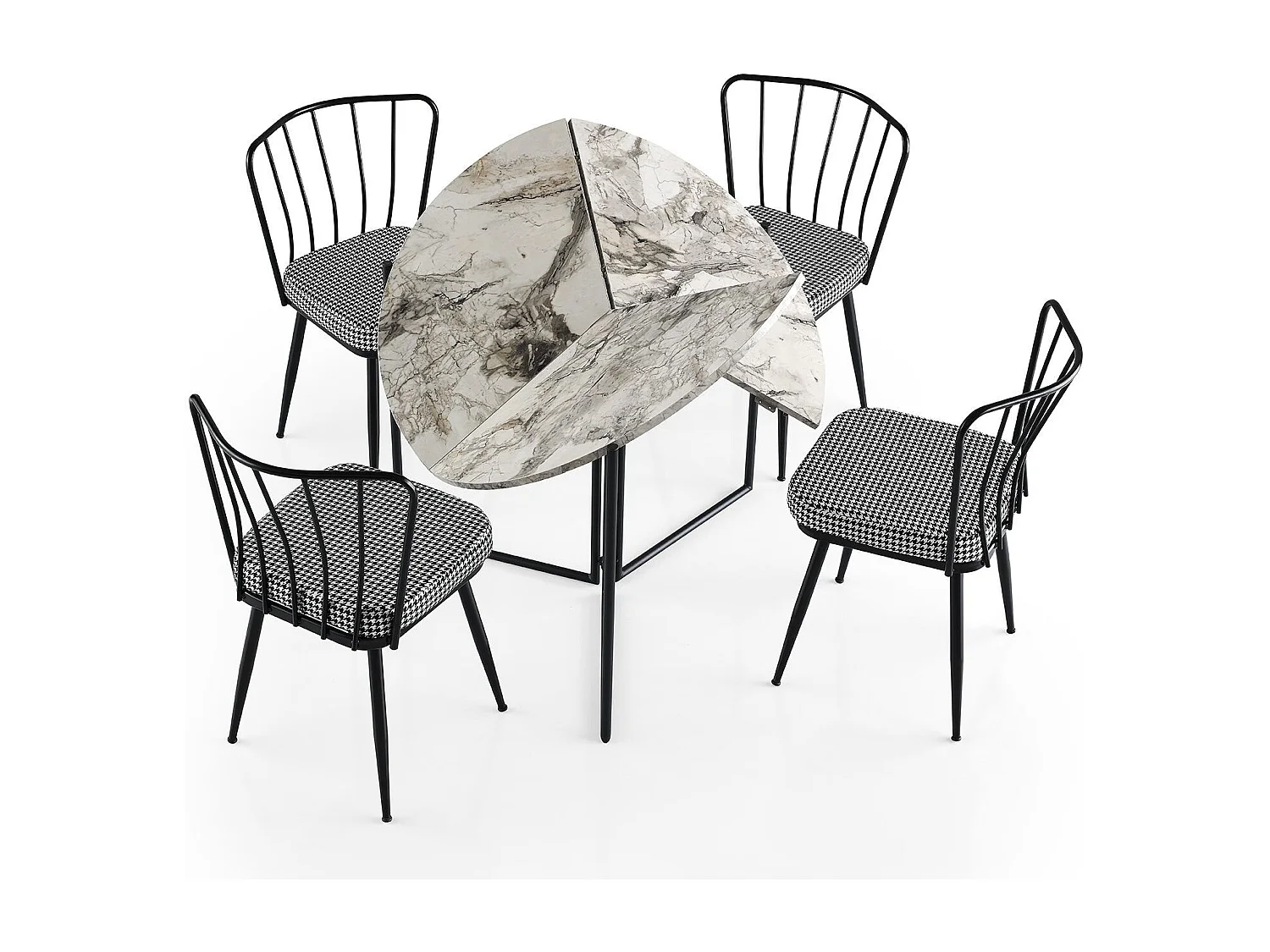 Table ronde pliable gain de place Origami Ø100cm Effet marbre blanc et Métal Noir