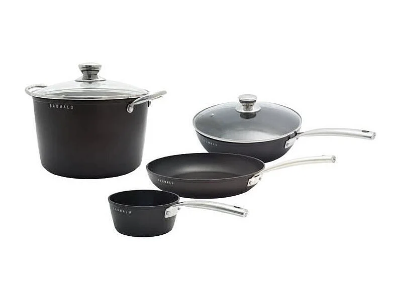 Baumalu 4-teiliges Kochgeschirrset aus geschmiedetem Aluminium in Schwarz, antihaftbeschichtet, kompatibel mit allen Herdarten einschließlich Induktion