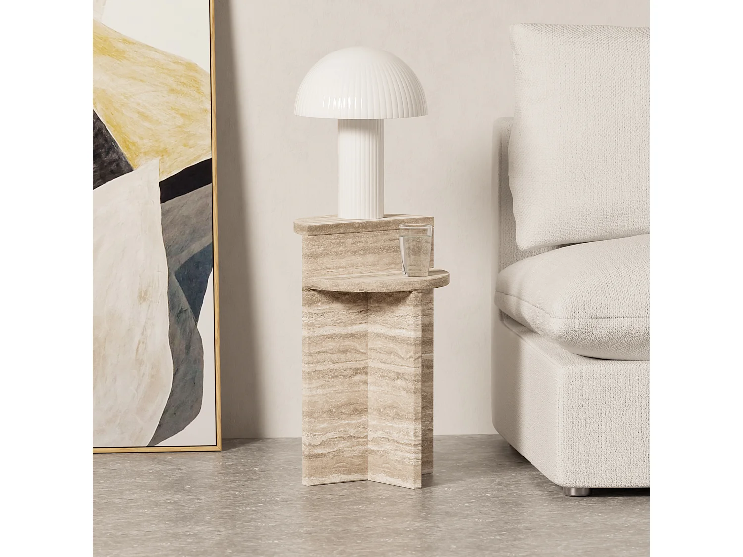 Stolik pomocniczy z trawertynu – beżowy – Swan Tall