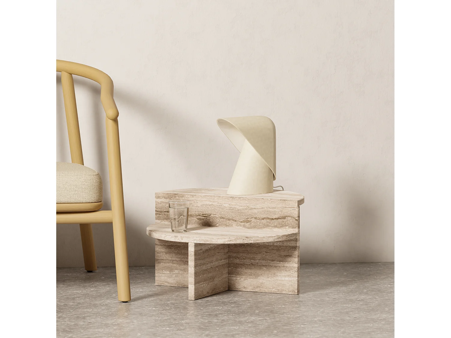 Stolik pomocniczy z trawertynu – beżowy – Swan Low