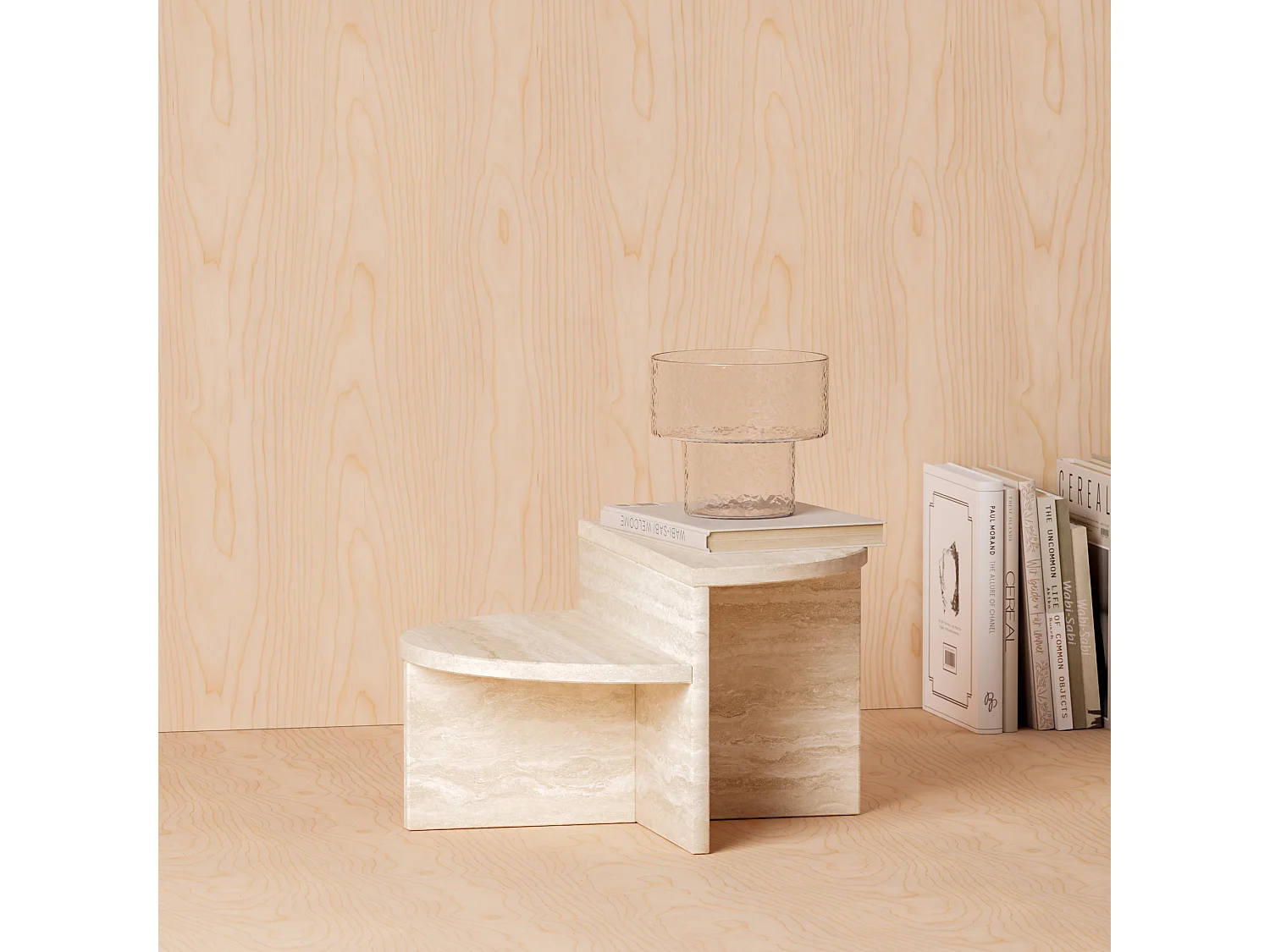 Stolik pomocniczy z trawertynu – beżowy – Swan Low