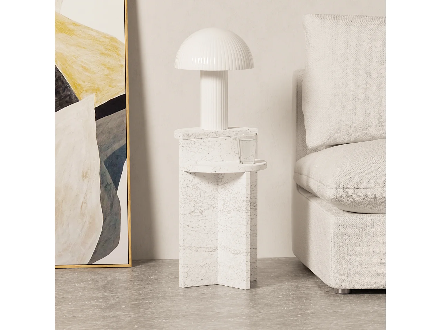Stolik pomocniczy z marmuru – biały – Swan Tall