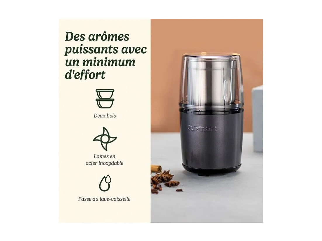 Moulin a épices - CUISINART - Fonctionne par impulsion - 2 bols avec couvercle - Bleu nuit
