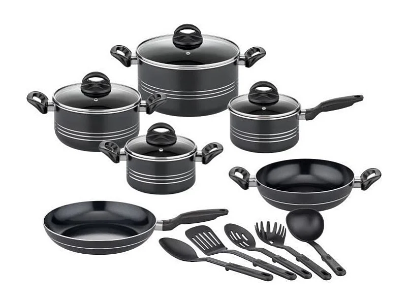 Induktions-Kochgeschirr GSW MILANO NERO 15-teilig Massives Aluminium Antihaftbeschichtet Schwarz