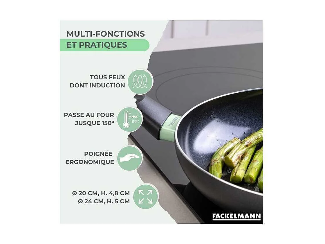 Set de 2 poeles a induction - FACKELMANN - Brandao - Aluminium céramique antiadhésif - Ø 20 et 24 cm