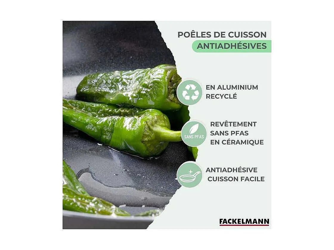 Set de 2 poeles a induction - FACKELMANN - Brandao - Aluminium céramique antiadhésif - Ø 20 et 24 cm