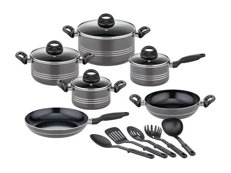 Batterie de cuisine - Induction - GSW - MILANO GREY - 15 pieces - Aluminium massif - Gris