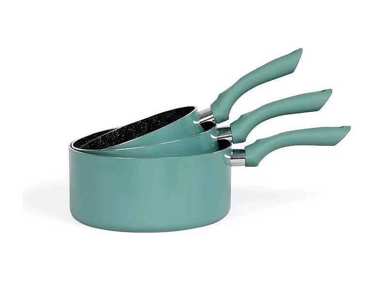 Set de 3 casseroles LIVOO MEN125VS aluminium antiadhésif pierre Ø16-18-20 cm, manches silicone ergonomiques, tous feux dont induction