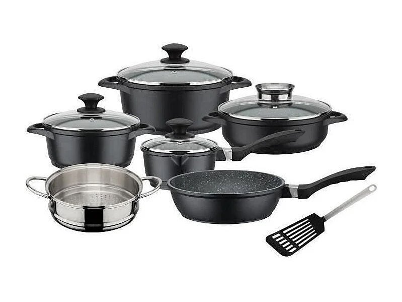 GSW - 414562 - Batterie - Aluminium Forgé Massif GOURMET GRANIT - 10pcs - Induction - Revetement VITAFLON GRANIT