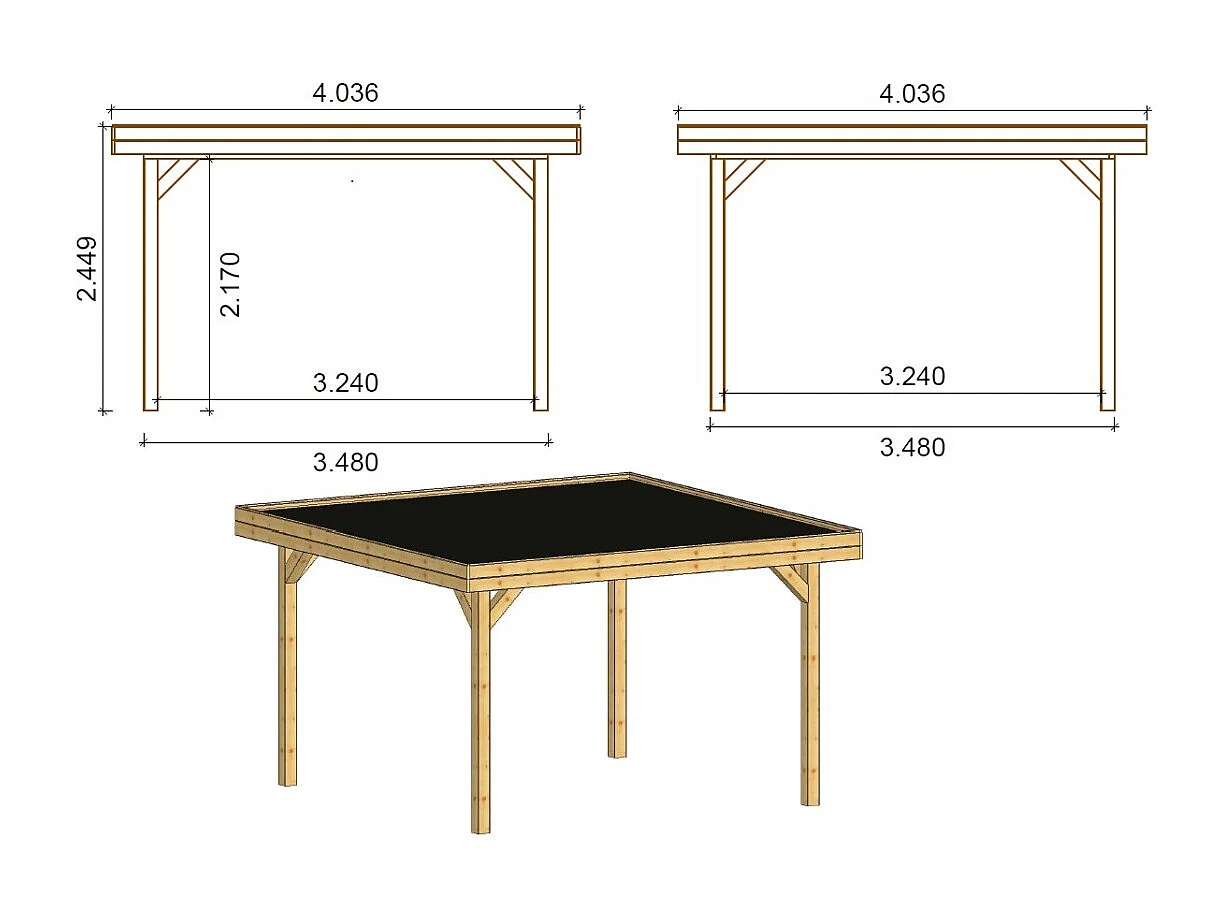 Pergola de jardin 4.04x4.04m avec panneaux - traité - ALT135 - ALTANKA