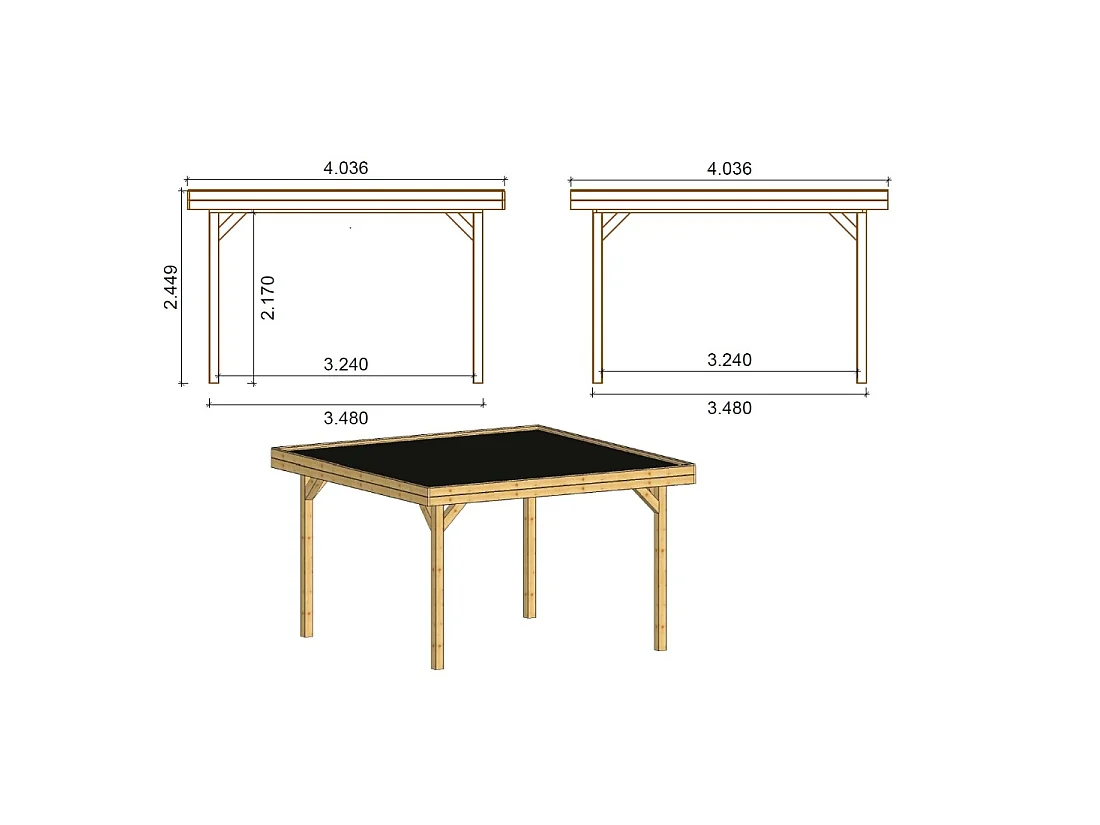 Gazebo da giardino in legno pergola 4.04x4.04 m con pannell - Impregnata - ALT135 - ALTANKA