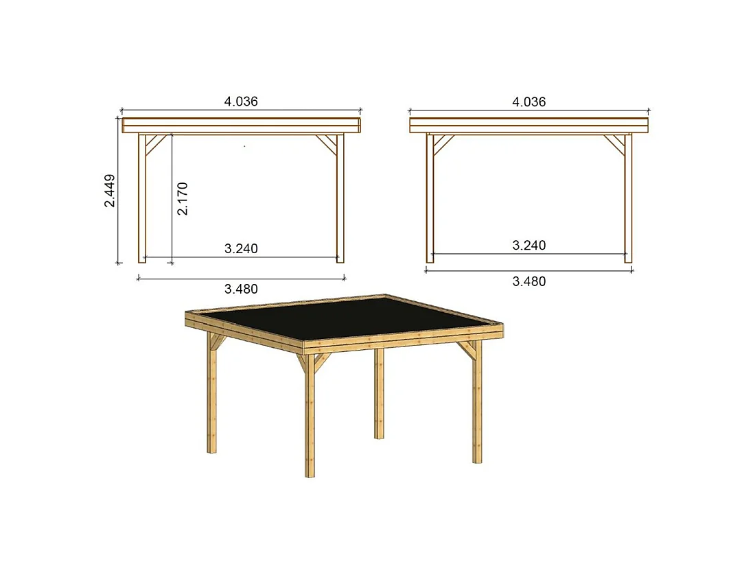 Gazebo da giardino in legno pergola 4.04x4.04 m con pannell - Impregnata - ALT135 - ALTANKA