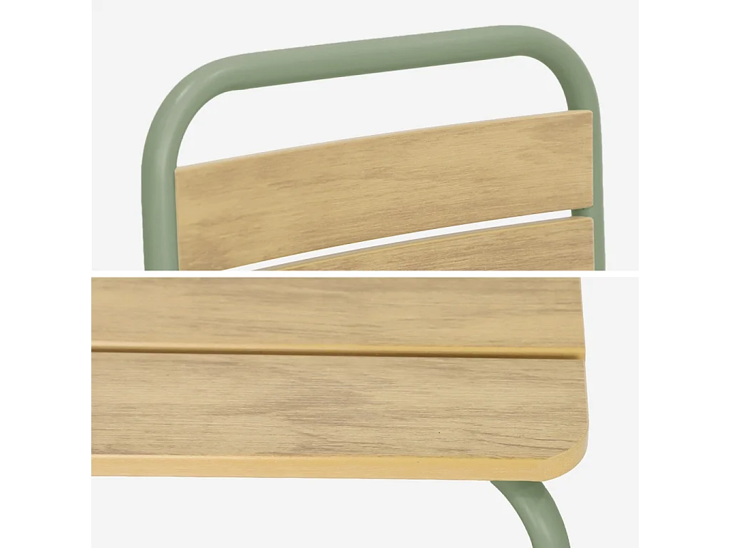 Mesa de jardín infantil de acero y decoración de madera con 4 asientos
