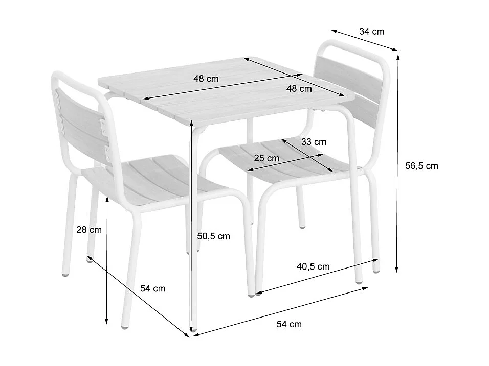 Mesa de jardín infantil de acero y decoración de madera con 4 asientos