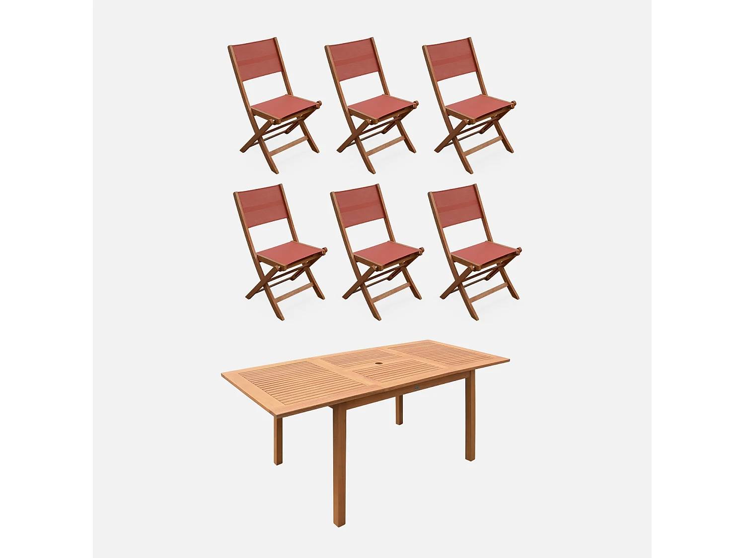 Mesa de jardín de madera extensible, 6 sillas madera