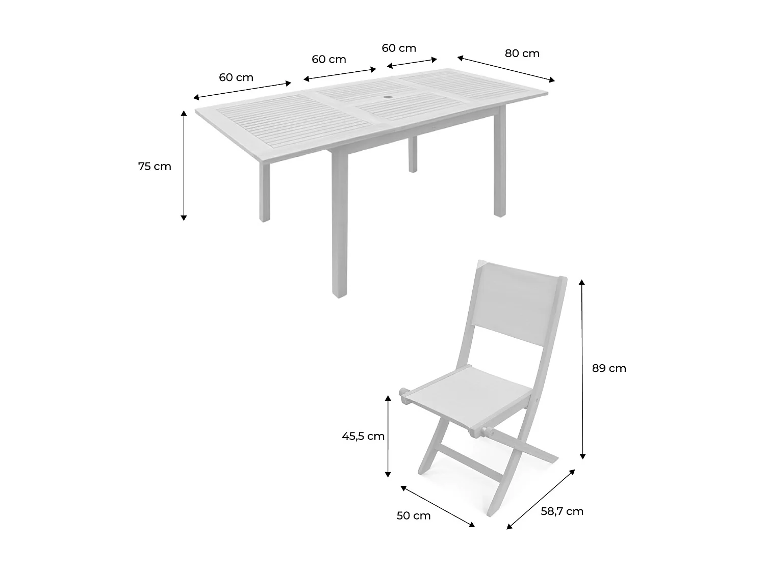 Mesa de jardín de madera extensible, 6 sillas madera