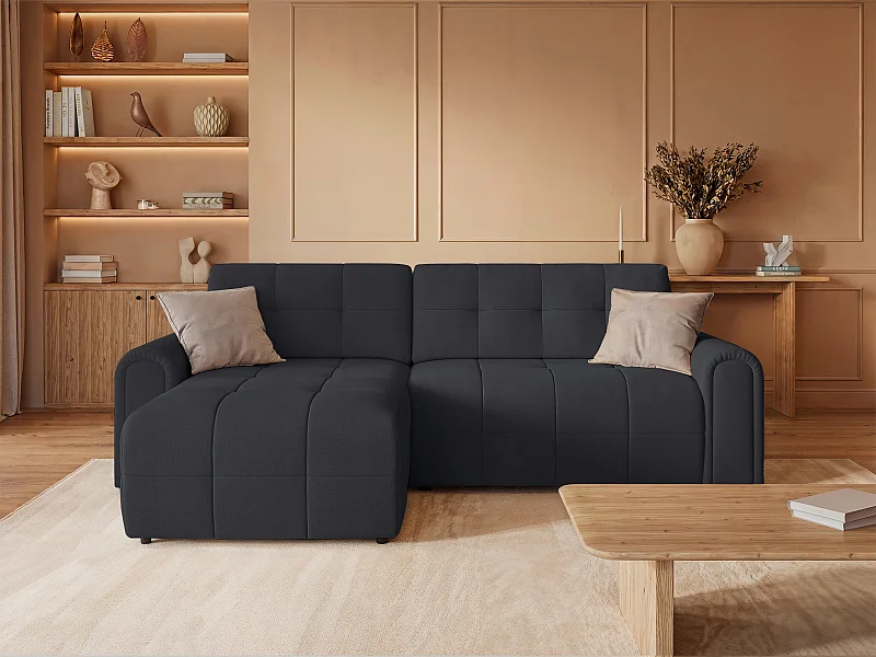 Canapé d’angle – convertible – méridienne – côté gauche – anthracite – en chenille – SIMOLLA