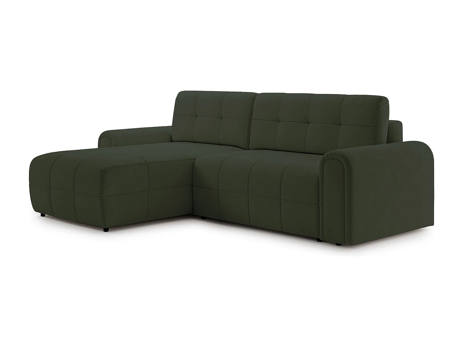Ecksofa mit Schlaffunktion und Stauraum – links – Chenille – Olivgrün – SIMOLLA