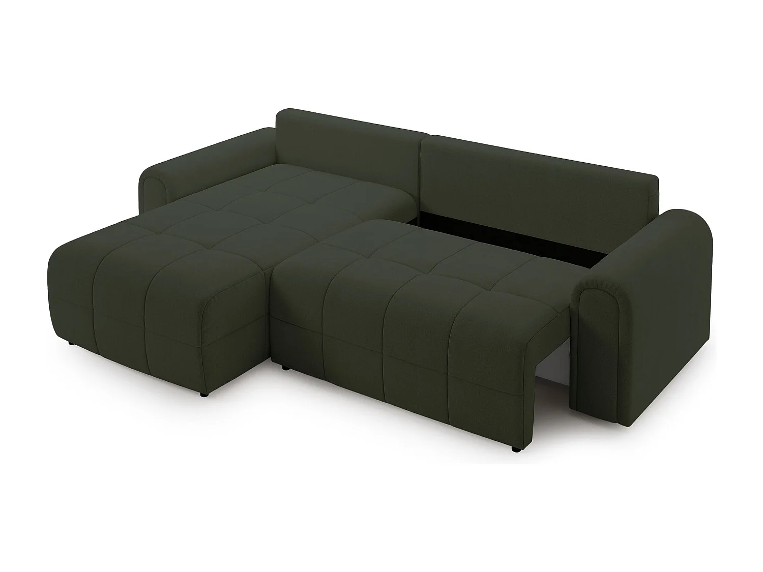 Ecksofa mit Schlaffunktion und Stauraum – links – Chenille – Olivgrün – SIMOLLA