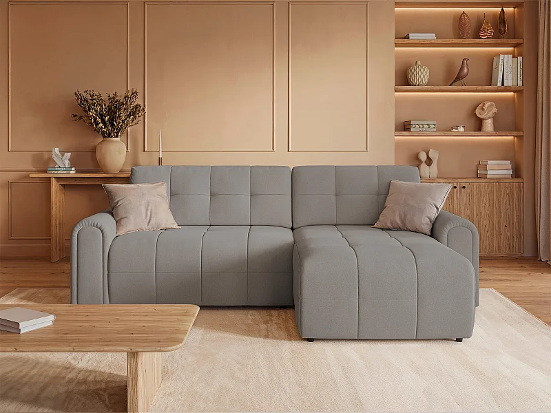 Canapé d’angle – convertible – méridienne – côté droit – grège – en chenille – SIMOLLA