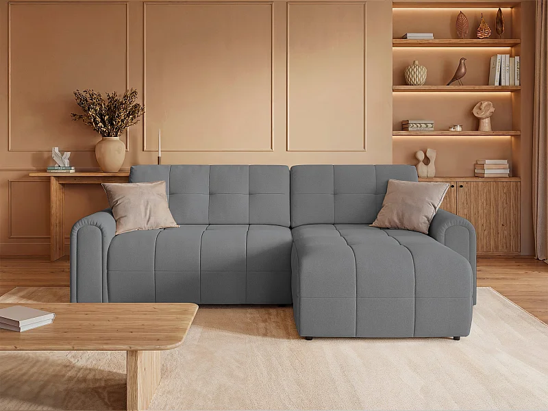 Canapé d’angle – convertible – méridienne – côté droit – gris – en chenille – SIMOLLA