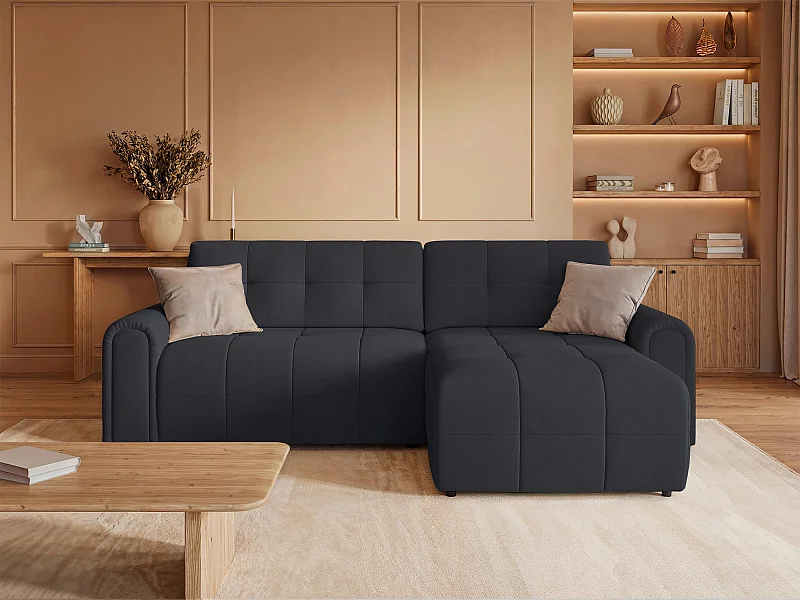 Canapé d’angle – convertible – méridienne – côté droit – anthracite – en chenille – SIMOLLA