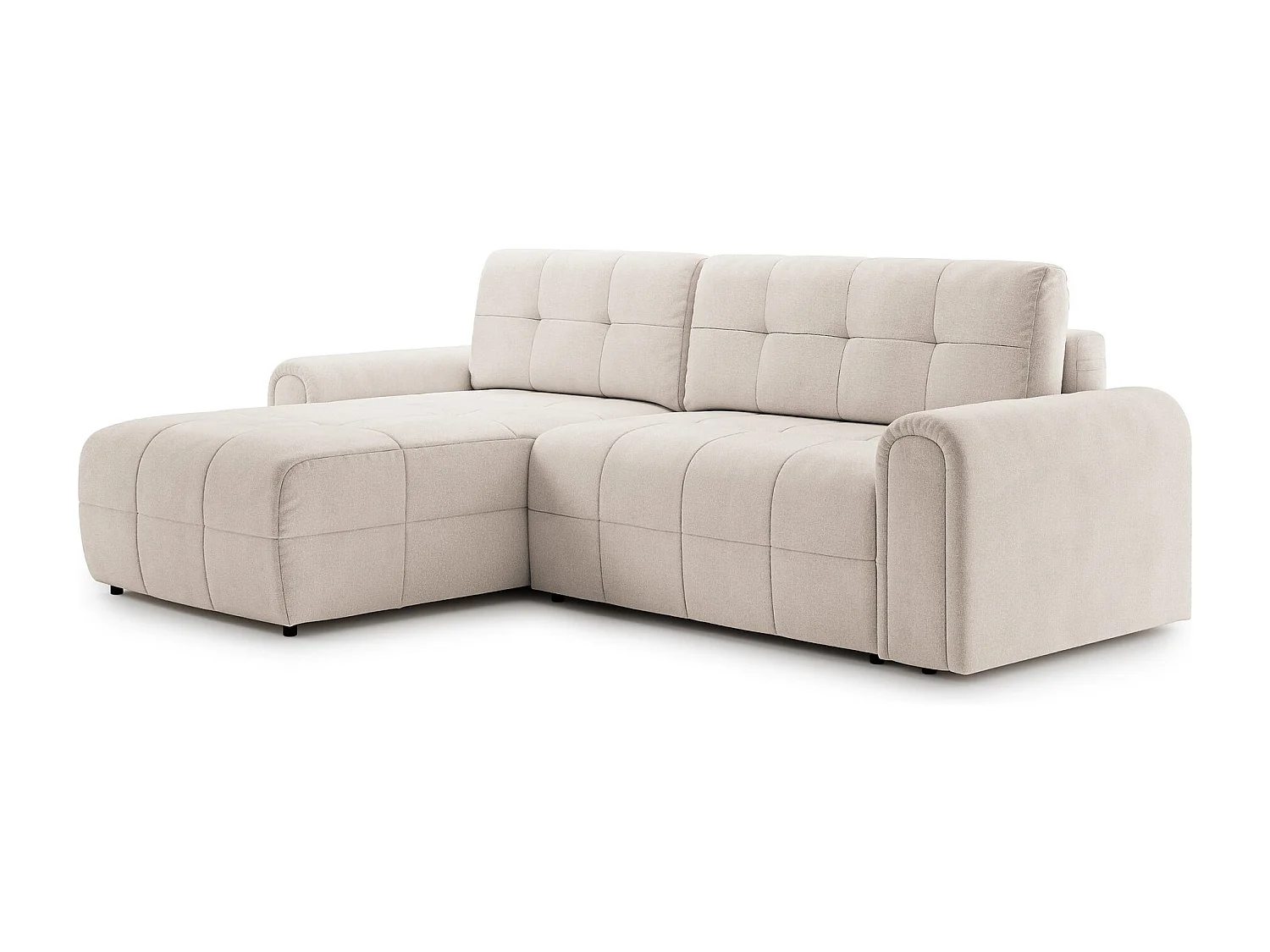 Canapé d’angle – convertible – méridienne – côté gauche – crème – en chenille – SIMOLLA
