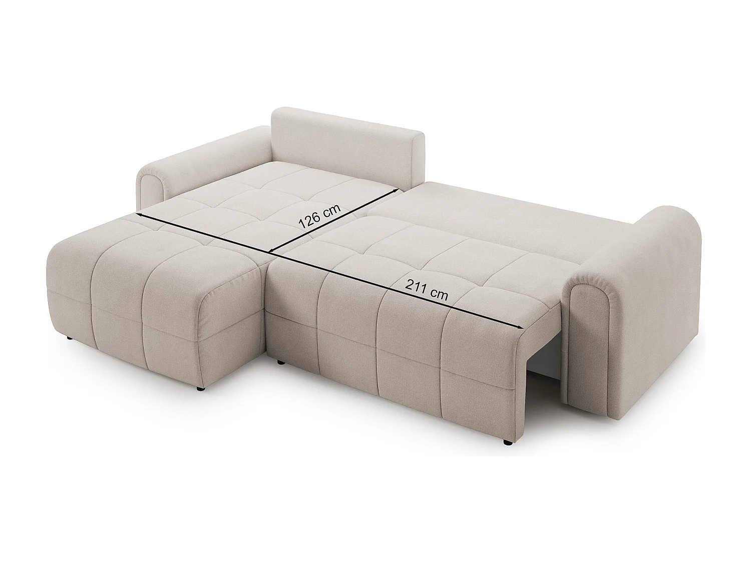 Canapé d’angle – convertible – méridienne – côté gauche – crème – en chenille – SIMOLLA