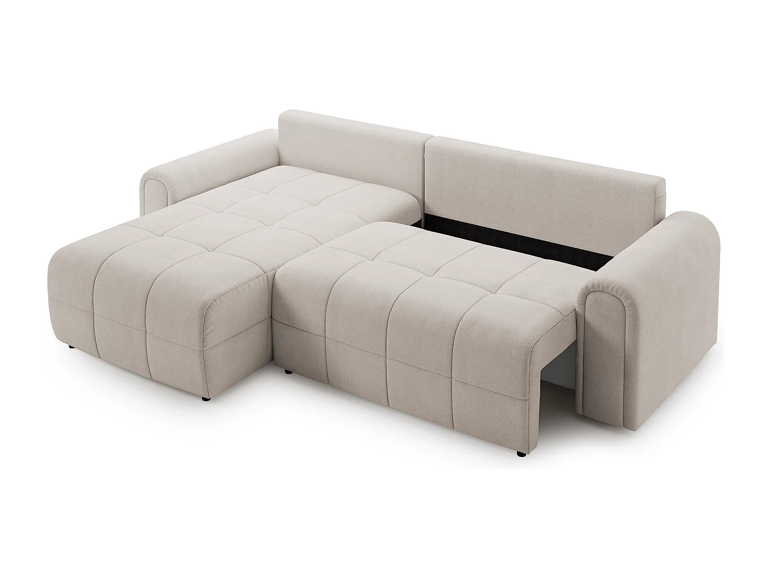 Canapé d’angle – convertible – méridienne – côté gauche – crème – en chenille – SIMOLLA